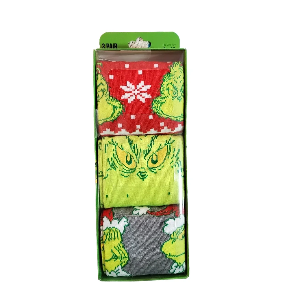 The Grinch Crew Socks 3 Pairs New